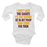 I Don't Hate the Giants Infant Long Sleeve Bodysuit - Redskins